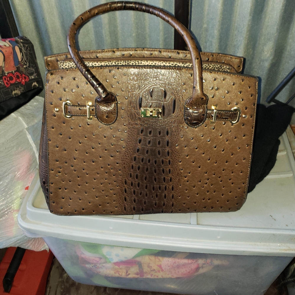 Brown Faux Ostrich Leather Bag
